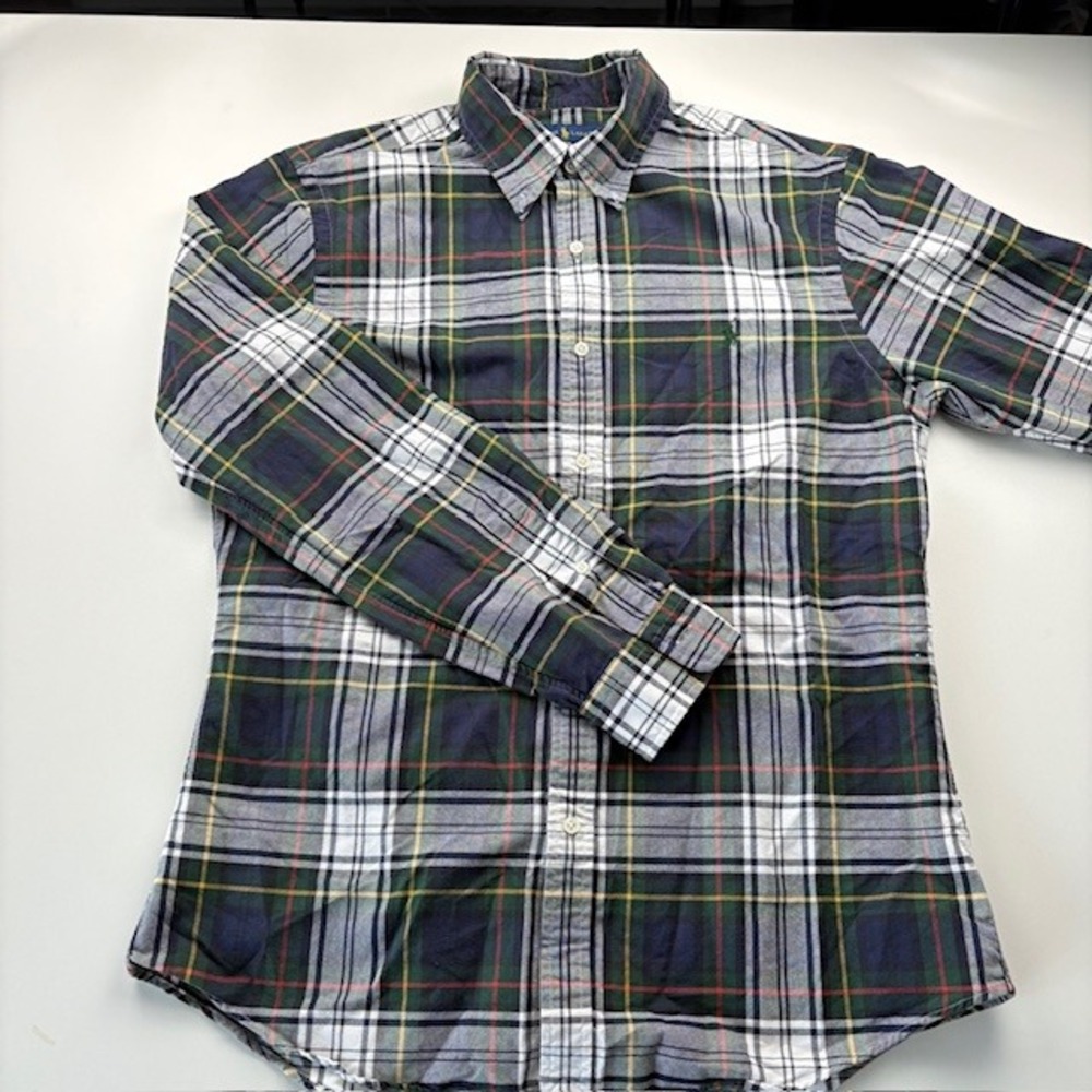 Ralph Lauren Men's Plaid Slim Fit Button Down Shirt Size Large Green Blue